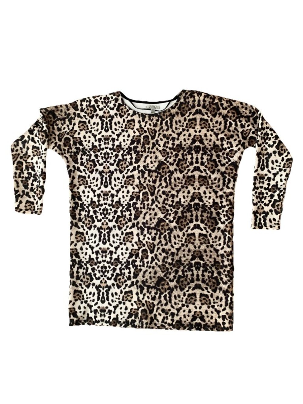 Zara Trafaluc Small Black Brown Leopard Print Long Sleeve Shift Dress